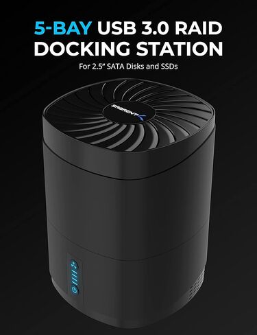 محطة إرساء SABRENT ذات 5 فتحات USB 3 RAID لمحركات الأقراص الصلبة SATA ومحركات أقراص الحالة الثابتة مقاس 2.5 بوصة (DS-5RSS) in Kuwait