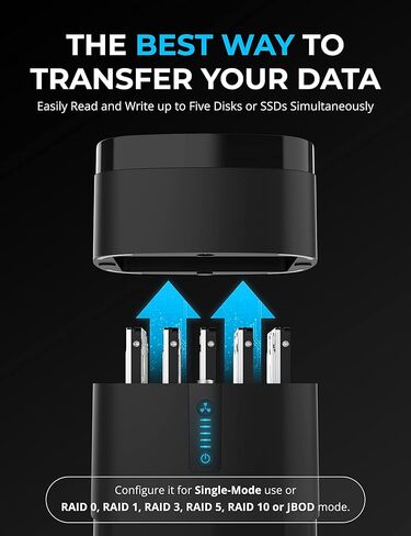 محطة إرساء SABRENT ذات 5 فتحات USB 3 RAID لمحركات الأقراص الصلبة SATA ومحركات أقراص الحالة الثابتة مقاس 2.5 بوصة (DS-5RSS) in Kuwait