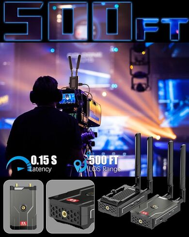 جهاز إرسال واستقبال HDMI لاسلكي 4K، مجموعة موسع HDMI للتوصيل والتشغيل بطول 492 قدمًا، نظام نقل فيديو HDMI 5G بدقة 4K Full HD للبث من DSLR/الكمبيوتر المحمول/Netflix/YouTube إلى التلفزيون/جهاز العرض in Kuwait