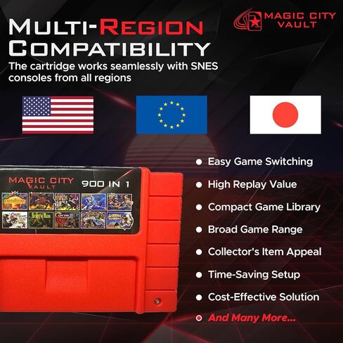 خرطوشة Magic City Vault 900 in 1 لوحدة التحكم SNES Super Nintendo 16Bit - أحمر in Saudi Arabia