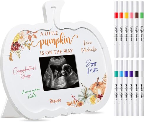 إطار Sonogram لاستحمام الطفل من Thyle Pumpkin مع 12 علامة، إطار صغير على شكل قرع على الطريق، إطار مميز لكتاب ضيف استحمام الطفل، إطار صورة بالموجات فوق الصوتية للكشف عن الجنس، هدية تذكارية لحفلة استحمام الطفل in Saudi Arabia