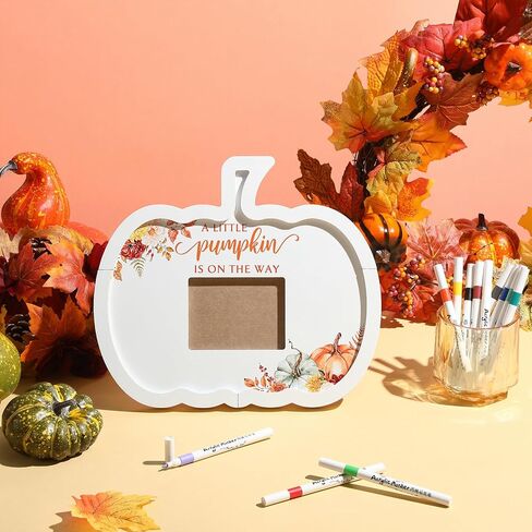 إطار Sonogram لاستحمام الطفل من Thyle Pumpkin مع 12 علامة، إطار صغير على شكل قرع على الطريق، إطار مميز لكتاب ضيف استحمام الطفل، إطار صورة بالموجات فوق الصوتية للكشف عن الجنس، هدية تذكارية لحفلة استحمام الطفل in Saudi Arabia