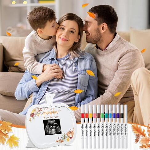 إطار Sonogram لاستحمام الطفل من Thyle Pumpkin مع 12 علامة، إطار صغير على شكل قرع على الطريق، إطار مميز لكتاب ضيف استحمام الطفل، إطار صورة بالموجات فوق الصوتية للكشف عن الجنس، هدية تذكارية لحفلة استحمام الطفل in Saudi Arabia