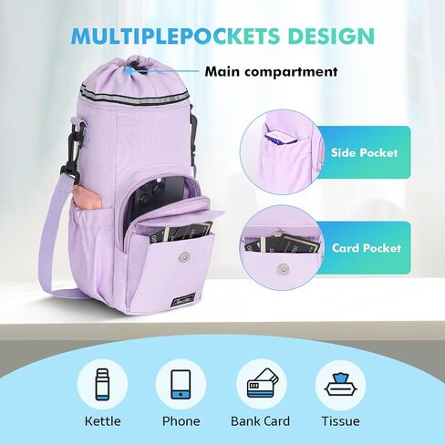Water Bottle Holder with Strap Insulated Water Bottle Carrier Bag 32/40oz Water Bottle Bag with Phone Pocket for Walking Hiking Camping in Saudi Arabia