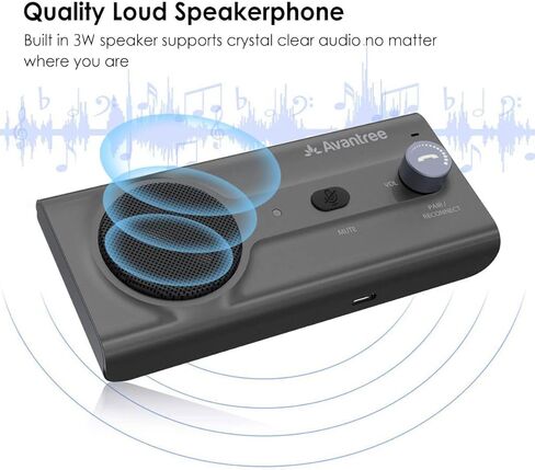 Avantree CK11 مجموعة أدوات السيارة بلوتوث بدون استخدام اليدين، مكبر صوت عالٍ، يدعم مساعد Siri Google وإيقاف الحركة التلقائي، مقبض الصوت، طقم مكبر صوت لاسلكي في السيارة مع مشبك قناع - أسود in Kuwait