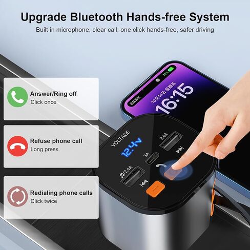 Retractable Car Charger 5 in1 Fast Charging Built-in Dual Retractable Cords 90W Car Bluetooth FM Transmitter Ugrade Hands-Free Calling & MP3 Player, Compatible with iPhone 14 13 Pro Max, iPad,Galaxy in Saudi Arabia