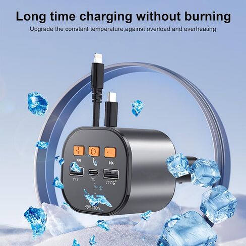 Retractable Car Charger 5 in1 Fast Charging Built-in Dual Retractable Cords 90W Car Bluetooth FM Transmitter Ugrade Hands-Free Calling & MP3 Player, Compatible with iPhone 14 13 Pro Max, iPad,Galaxy in Saudi Arabia