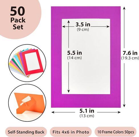 50 حزمة من إطارات الصور الورقية مقاس 4x6 بوصة، إطار صور من الورق المقوى متعدد الألوان لتزيين العودة إلى المدرسة، صورة من الورق المقوى nDIY، تظهر الصور العائلية، وديكور الحرف اليدوية للمدرسة والمكتب (10 ألوان) in Kuwait