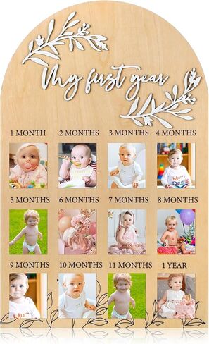 My First Year Photo Board One Year of Wood Photo Board Milestone Photo Board 12 Monthly Picture Frame Display Board with Eucalyptus Leaves 1st Birthday Decorations Baby Keepsake Gifts in Saudi Arabia