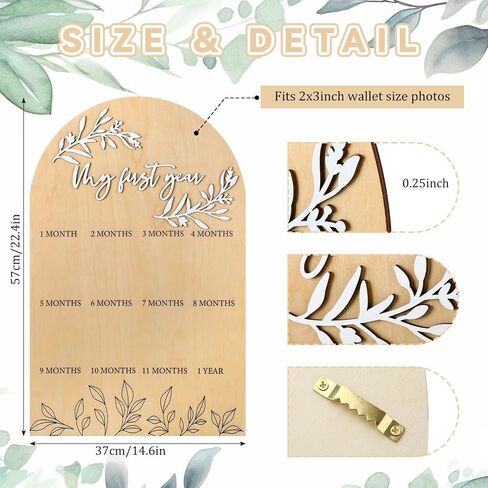 My First Year Photo Board One Year of Wood Photo Board Milestone Photo Board 12 Monthly Picture Frame Display Board with Eucalyptus Leaves 1st Birthday Decorations Baby Keepsake Gifts in Saudi Arabia