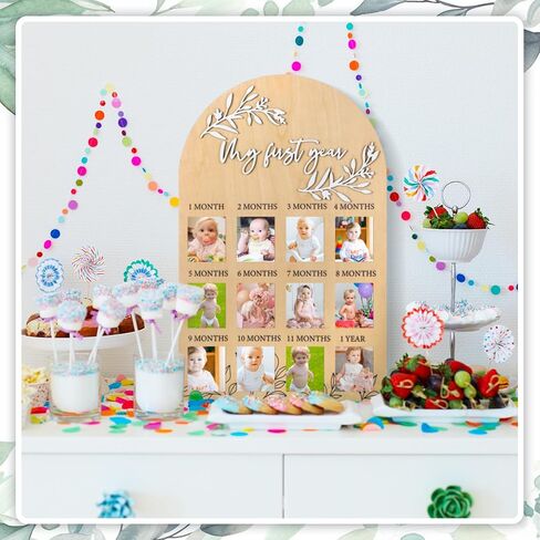 My First Year Photo Board One Year of Wood Photo Board Milestone Photo Board 12 Monthly Picture Frame Display Board with Eucalyptus Leaves 1st Birthday Decorations Baby Keepsake Gifts in Saudi Arabia