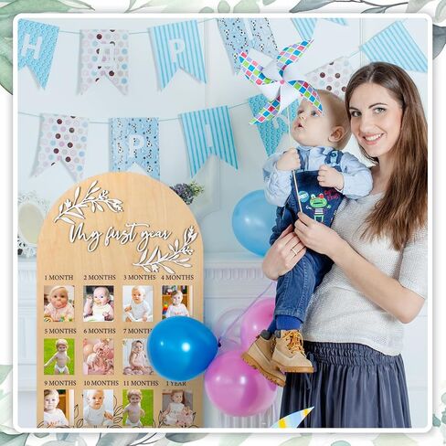 My First Year Photo Board One Year of Wood Photo Board Milestone Photo Board 12 Monthly Picture Frame Display Board with Eucalyptus Leaves 1st Birthday Decorations Baby Keepsake Gifts in Saudi Arabia
