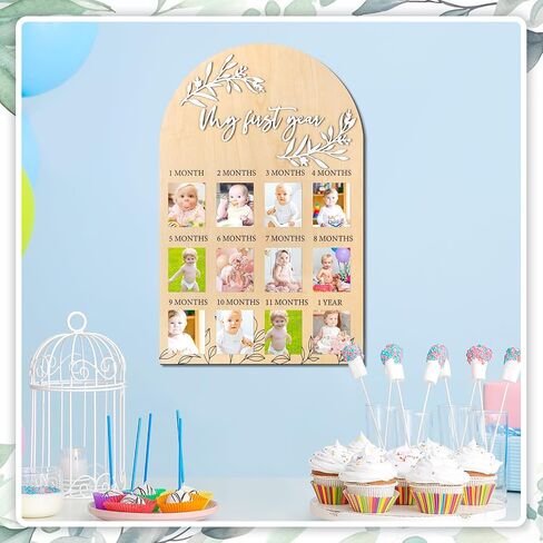 My First Year Photo Board One Year of Wood Photo Board Milestone Photo Board 12 Monthly Picture Frame Display Board with Eucalyptus Leaves 1st Birthday Decorations Baby Keepsake Gifts in Saudi Arabia
