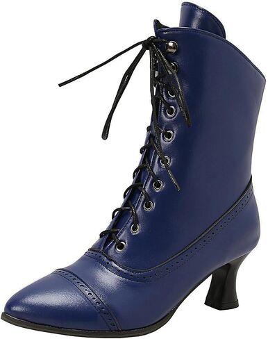 Seborluys Women Vintage Victorian Lace Up Boots Kitten Heel Ankle Boots Pointed Toe Mid Heel Booties With Zipper Wedding Bridal Costume… in Saudi Arabia