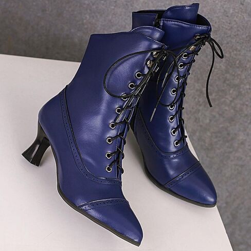 Seborluys Women Vintage Victorian Lace Up Boots Kitten Heel Ankle Boots Pointed Toe Mid Heel Booties With Zipper Wedding Bridal Costume… in Saudi Arabia