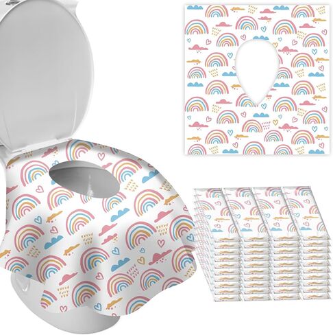 DEEKI 40 Pack XL Toilet Seat Covers Disposable, Safe No-Slip Waterproof Covers for Kids Toddlers Use in Potty Training Public Restrooms Toilets, Portable Clean Covers for Adults Travel -Rainbow in Saudi Arabia