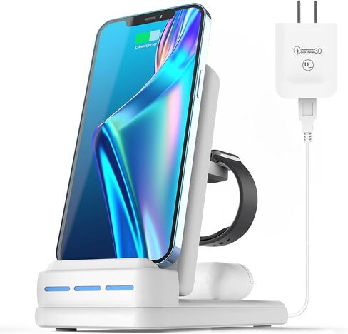 DNTGVUP Wireless Charging Station for Apple - 3 in 1 Wireless Charging Station for iPhone15/14/13/12/Pro/Plus/11/XS/XR/X/8, Charger Stand for Apple Watch S2-S9/SE (White). in Saudi Arabia