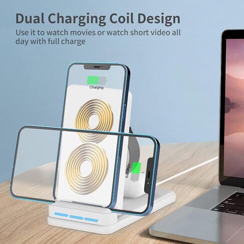 DNTGVUP Wireless Charging Station for Apple - 3 in 1 Wireless Charging Station for iPhone15/14/13/12/Pro/Plus/11/XS/XR/X/8, Charger Stand for Apple Watch S2-S9/SE (White). in Saudi Arabia