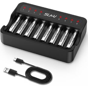SUKAI Rechargeable AA Batteries with Charger, 8 Count 1100mAh High Capacity and Low-self Discharge 1.2V Ni-MH Triple AA Batteries, with Smart Battery Charger for AA AAA, USB or Type-C Fast Charging