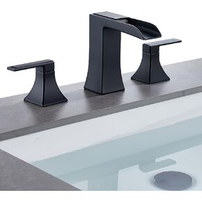 Widespread Bathroom Faucet 3 Hole, Black and Gold Waterfall Bathroom Sink Faucet, 4-Inch Centerset Bathroom Vanity Faucets with Pop Up Drain and Supply Lines