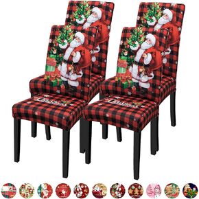 Christmas Chair Covers for Dining Chairs, Dining Room Chair Covers Set of 6, Stretch Parsons Chair Slipcovers, Removable Washable Dining Chair Cover for Home Hotel Banquet Holiday Decoration