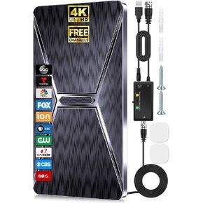 2024 Best TV Antenna Indoor, 1100+ Miles 2X Outdoor Long Range, Digital Antenna for Smart TV Indoor, HD TV Antenna Amplified Strongest Signals 360°, 4K 1080p All TV's, Longer Cable