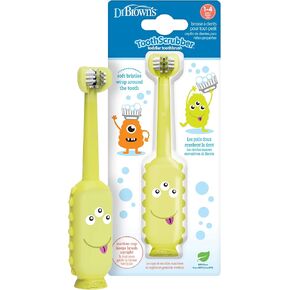 Dr. Brown's ToothScrubber Toddler Toothbrush, Triple-Sided Training Toothbrush with Suction Cup Base, Green, Baby Oral Care, Ages 1-4 Years in Kuwait