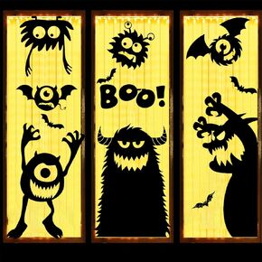 Halloween Window Clings HalloweenStickers - 4 Sheet Giant Spooky Monster Silhouette Scary Window Decals for Halloween Decorations Indoor Party Supplies