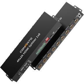 HDMI Splitter 1 in 8 Out, 8 Port HDMI Splitter Support 4K@60Hz 4:4:4 8-bit Duplicate/Mirror, HDMI 2.0, 18 Gbps, EDID, HDCP, 3D Video Play