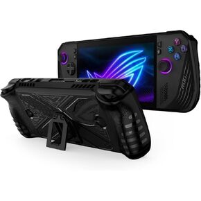 TPU Black Case with Stand for ASUS Rog Ally X 2024 Gaming Handheld Console, Protective Cover Compatible with 2024 ASUS Rog Alloy X Accessories, Comfortable Grip Soft Skin with Kickstand (Black)
