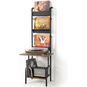 Record Player Stand with Power Outlet, Record Player Table with Vinyl Record Storage up to 200 Albums, Turntable Stand with Record Holder Vinyl Display Shelf, Record Player Cabinet Organizer Rack