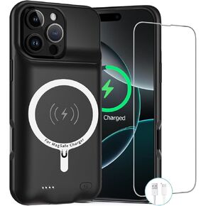 Battery Case for iPhone 16 Pro , 2024 Newest 10000mAh Rechargeable Portable Charging Case with Wireless Charging Compatible for iPhone 16 Pro (6.3 inch) with Carplay Battery Pack Charger Case (Black)