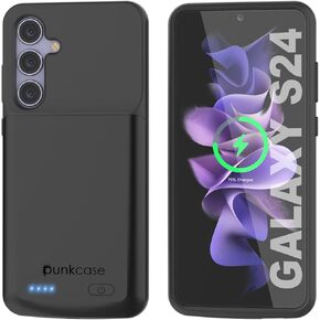 حافظة شاحن محمول PunkJuice S24، بنك طاقة ممتد 4500 مللي أمبير في الساعة | انتل سويتش | بطارية احتياطية نحيفة وآمنة وموثوقة لهاتف Galaxy S24 5G (6.2 بوصة) (2024) [أسود] in Kuwait