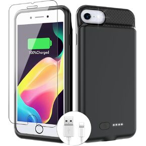 BOPPS for iPhone 8/7/6s/6/SE(2022/2020) Battery Case,Ultra-Slim 6000mAh iPhone Charger Case 360°Protection Rechargeable Extended Battery Charging Case for iPhone SE(3rd /2nd gen)/8/7/6s/6-4.7",Black