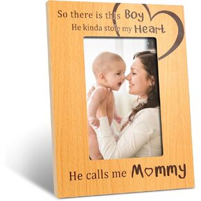 Photo Frame for Newborn Mommy, First Mothers Day Gifts for New Mom, Mum and Boy Picture Frame, Baby Shower or Baby Baptism Gift, Thanksgiving Day, Gender Reveal, Wooden Mama Frame 4 X 6