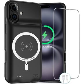 Battery Case for iPhone 16 , 2024 Newest 10000mAh Rechargeable Portable Charging Case with Wireless Charging Compatible for iPhone 16 (6.1 inch) with Carplay Extended Battery Pack Charger Case (Black)
