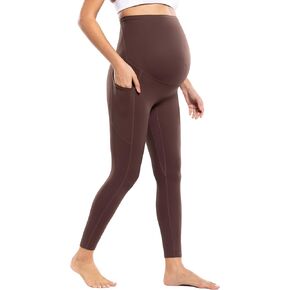 POSHDIVAH Women's Maternity Workout Nakedlux Leggings with Pockets Over The Belly Pregnancy Soft Activewear Yoga Pants