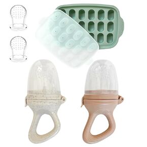 Hippypotamus Baby Food Feeder & Freezer Tray - Silicone Fruit Feeder - Pacifier Teething Toys - 2 Extra Pouches - Set of 2