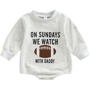 Chloefairy Baby Football Sweatshirt Romper On Sundays We Watch Football with Daddy Onesie Bodysuit Fall Football Outfit
