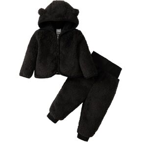 SOBOWO Winter Clothes for Baby Boy Girl Fleece Zip up Hoodie Jacket Coat Ear Warm Sweatshirt Pants Outwear Toddler Outfits