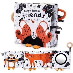 Soft Baby Book with Touch and Feel Pages - Cute Tummy Time Toy for Babies 0-6 Months with Mirror & Crinkle Paper - The Perfect Black and White Sensory Toy for Baby Showers & as a Newborn/Infant Gift
