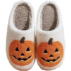 Unisex Halloween Slippers Spooky Lantern Pumpkin Slippers Cute Cozy Warm Plush Slip-On House Indoor and Outdoor Shoes