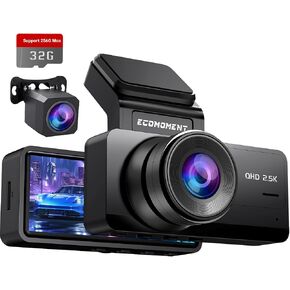 Dash Cam Front and Rear: 2.5K+1080P Dual Dash Camera for Cars, Ecomoment S70 Car Camer with 3.16" IPS Screen, 170° Wide Angle, Night Vision, G-Sensor, 24H Parking Monitor, 32GB SD Card Included