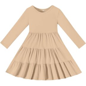 Toddler Girls Dresses Baby Girls Solid Long Sleeve Dress Ruffle Twirl Dresses for Girls Little Girls Fall Dresses