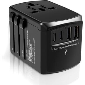 Universal Travel Adapter, European Travel Plug Adapter Worldwide International Plug Adapter with 2 USB A 2 USB C Ports, Electrical Universal Power Adapter for Europe UK EU US AUS Type A C G I