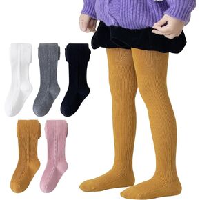 Meeshine Baby Girls Cable Knit Tights Toddler Cotton Footed Leggings Solid Seamless Thick Stocking Pants,5 Pack