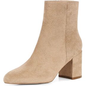 Oiamenne Ankle Boots for Women Round Toe Chunky Heel Ankle Booties Side Zipper Short Boots
