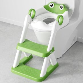 Frog Toilet Seat, Potty Training Toilet Seat for Toddler, Upgrade Potty Training Toilet 2 in 1 Toilet Seat for Boys Girls,Waterproof Soft Mat Non-Slip Step Stool