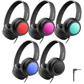 iClever Kids Wired Headphones for School Students K-12 & Teachers, Durable PP Material, Tangle Free, Kids Headphones with Cord Multiple Folding Options Suitable for School/Home/Travel, Bulk 5Pack