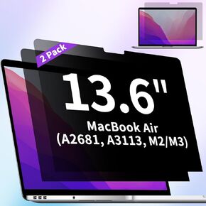 واقي شاشة للخصوصية مكون من قطعتين لجهاز MacBook Air 13.6 بوصة (2022-2024، M2، M3) - شاشة خصوصية للكمبيوتر المحمول غير لامعة مضادة لوهج الضوء الأزرق للطرازات A2681 وA3113